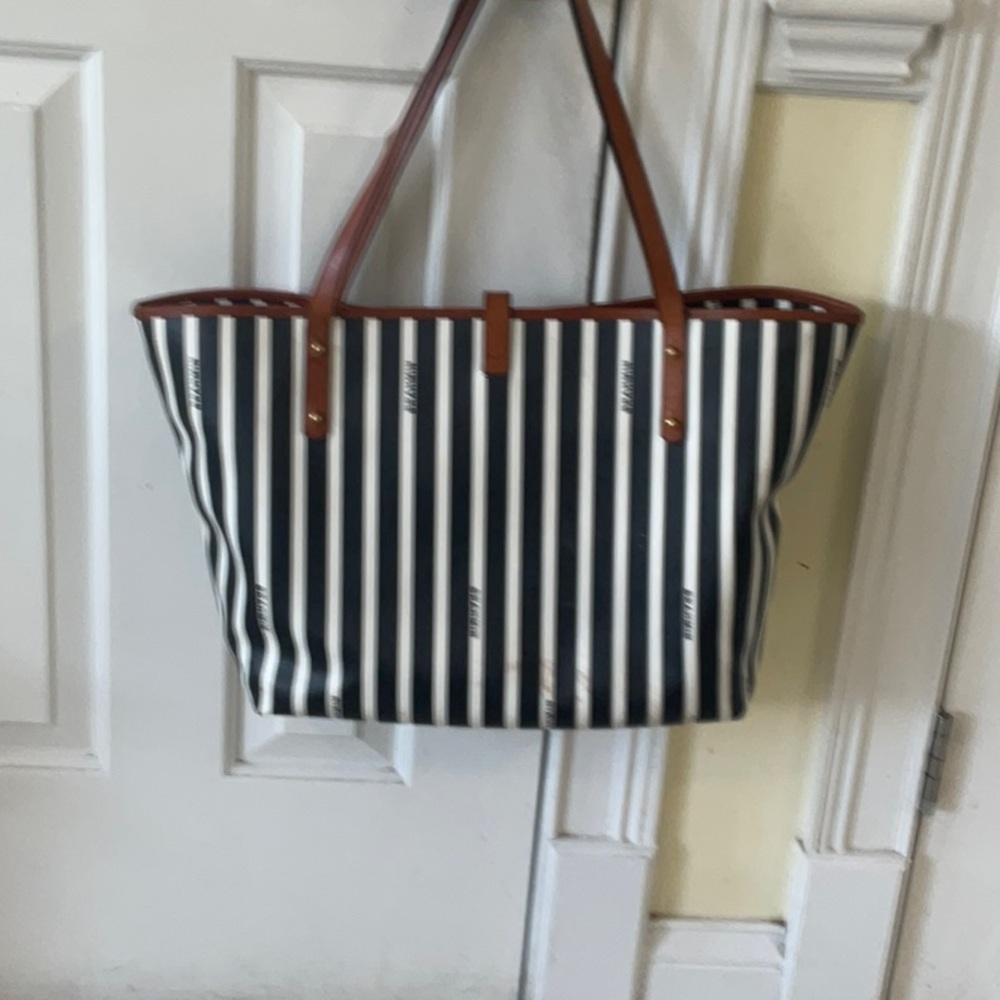 BrahminBlack and White Striped Tote Bag - Picture 4 of 12